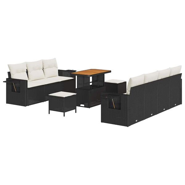 vidaXL Garten-Sofa-Set mit Kissen 10 pcs Schwarz und Creme