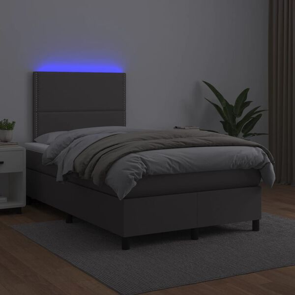 vidaXL Boxspringbett mit Matratze & LED Grau 120x190 cm Kunstleder