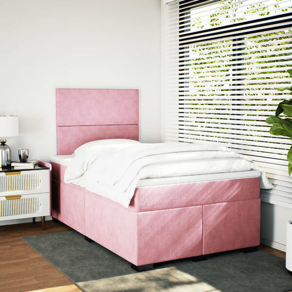vidaXL Boxspringbett mit Matratze Rosa 120x190 cm Samt
