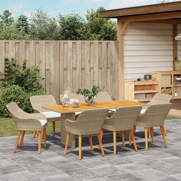 vidaXL Garten Essgruppe mit Kissen 9 pcs Beige Poly-Rattan