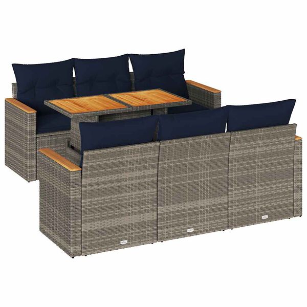vidaXL 7-tlg. Garten-Sofagarnitur mit Kissen Grau Poly Rattan