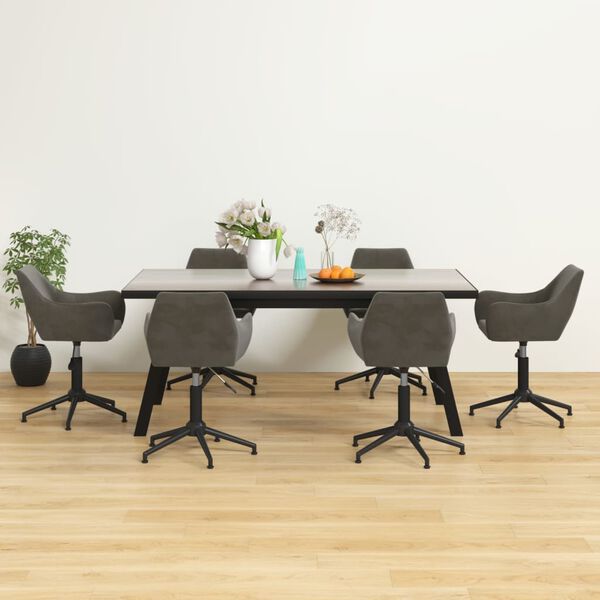 vidaXL Esszimmerst&uuml;hle 6 Stk. Drehbar Dunkelgrau Samt