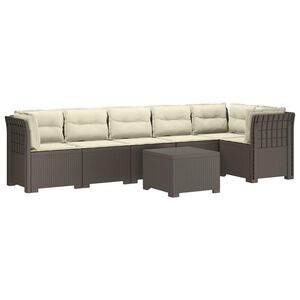 vidaXL 6-Sitzer Garten Sofa mit Kissen Rattan Look PP Hellgrau