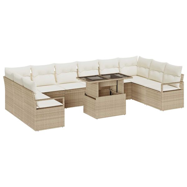 vidaXL Gartensofa-set mit Kissen mit Speicher 11 pcs Beige Poly-Rattan
