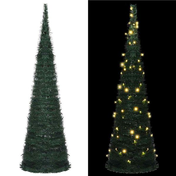 vidaXL K&uuml;nstlicher Pop-Up-Weihnachtsbaum mit Beleuchtung Gr&uuml;n 210 cm
