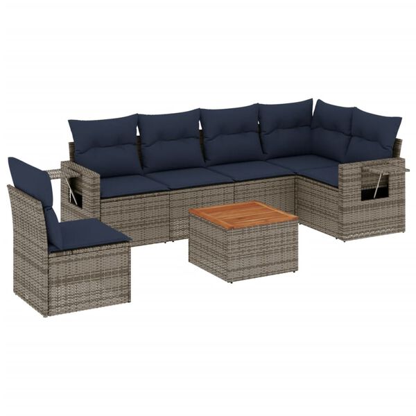 vidaXL 7-teiliges Gartensofa-Set mit Kissen, grau, Polyrattan