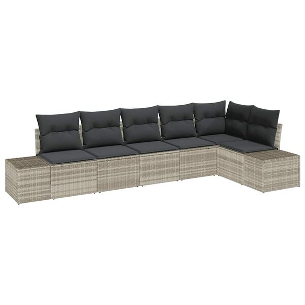 vidaXL Garten-Sofa-Set mit Kissen 6 pcs Hellgrau Poly-Rattan