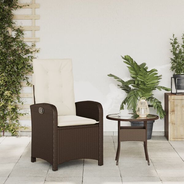 vidaXL Gartensessel Verstellbar mit Kissen Braun Poly Rattan