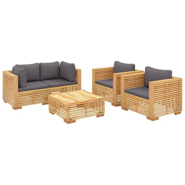 vidaXL 5-tlg. Garten-Lounge-Set mit Kissen Massivholz Teak