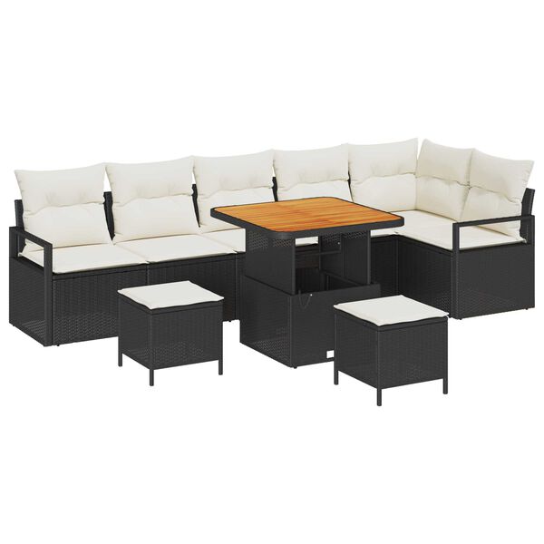 vidaXL Garten-Sofa-Set mit Kissen 9 pcs Schwarz Poly Rattan