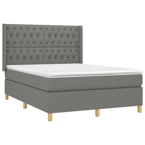 vidaXL Boxspringbett mit Matratze & LED Dunkelgrau 140x190 cm Stoff