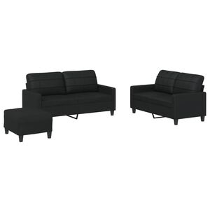 vidaXL 3-tlg. Sofagarnitur mit Kissen Schwarz Kunstleder