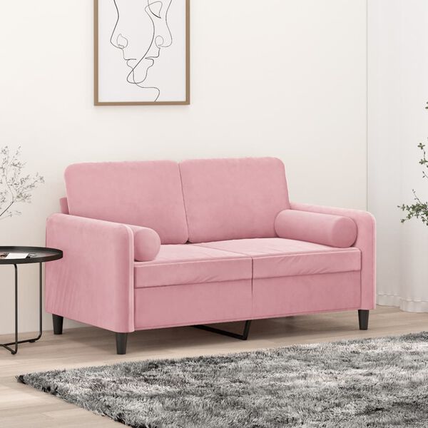 vidaXL 2-Sitzer-Sofa mit Zierkissen Rosa 120 cm Samt