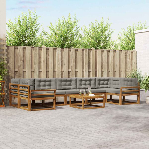 vidaXL Outdoor-Sofagarnitur mit Kissen 8 pcs Nat&uuml;rlich und Hellgrau