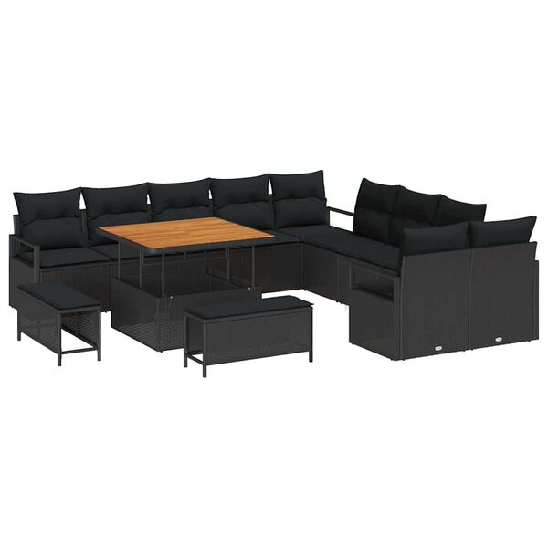vidaXL Garten-Sofa-Set mit Kissen mit Speicher 13 pcs Schwarz