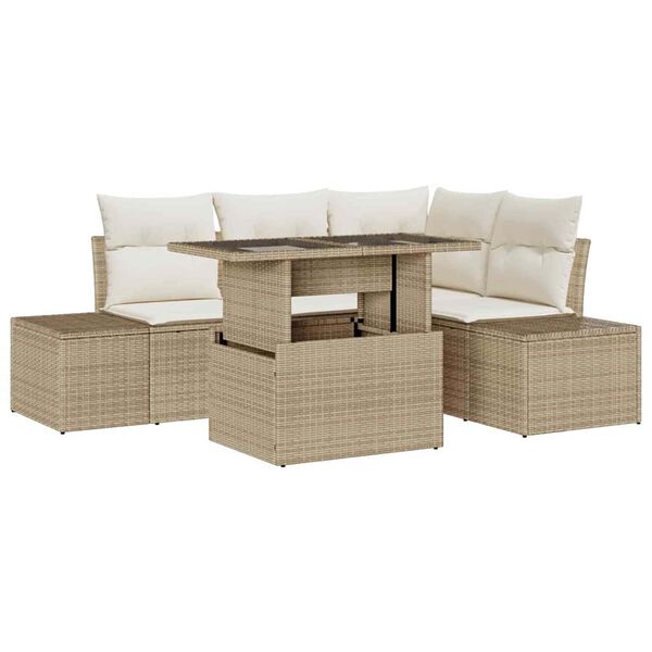 vidaXL Gartensofa-set mit Kissen 5 pcs Beige und Creme Poly-Rattan