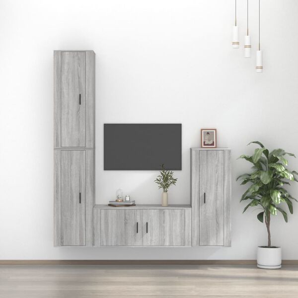 vidaXL 4-tlg. TV-Schrank-Set Grau Sonoma Holzwerkstoff