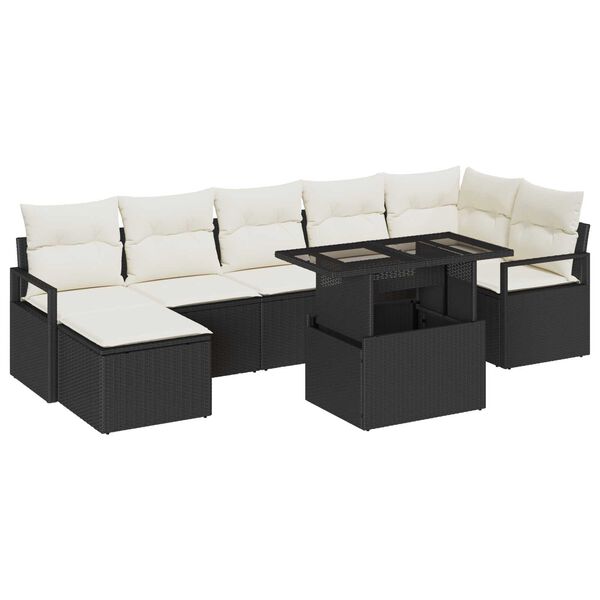 vidaXL Garten-Sofa-Set mit Speicher 8 pcs Schwarz Poly Rattan