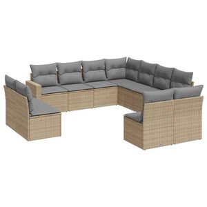 vidaXL 11-tlg. Garten-Sofagarnitur mit Kissen Beige Poly Rattan