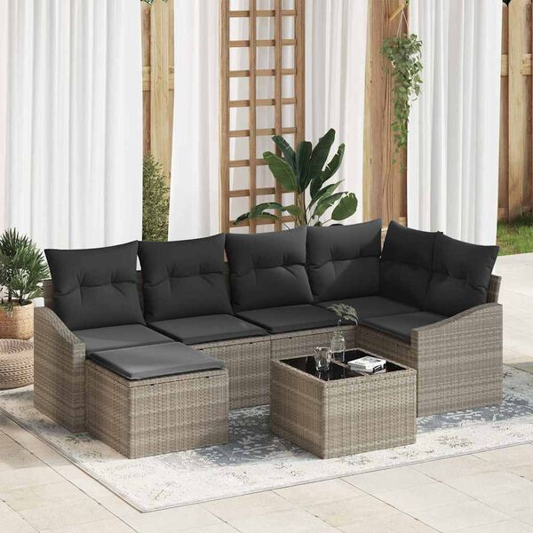vidaXL Sofa Set mit Kissen 7 pcs Hellgrau Poly Rattan