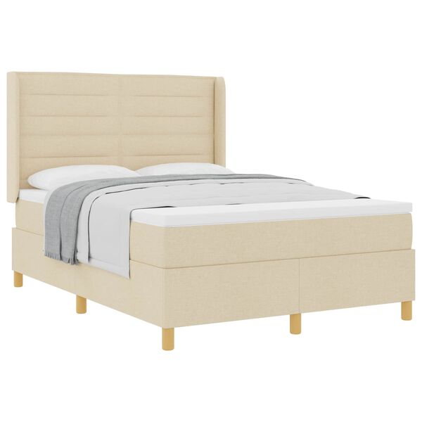 vidaXL Boxspringbett mit Matratze Creme 140 x 200 cm Stoff