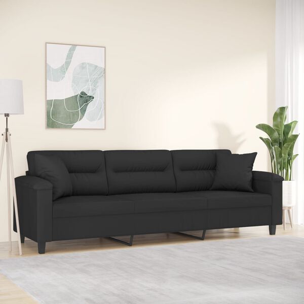 vidaXL 3-Sitzer-Sofa mit Kissen Schwarz 210 cm Mikrofasergewebe