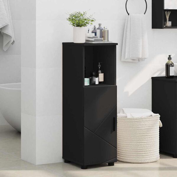 vidaXL Badezimmerschrank mit Speicher mit T&uuml;r Schwarz 30 x 35 x 95 cm