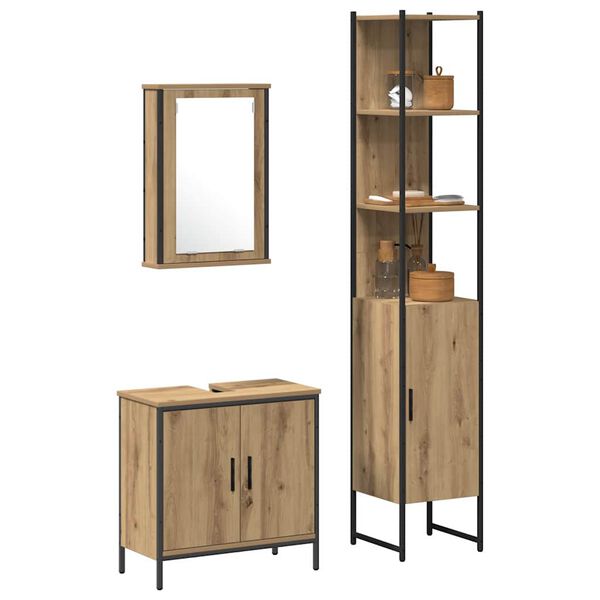 vidaXL Badezimmerm&ouml;bel Set mit Regal mit T&uuml;r 3 pcs Braun Holzwerkstoff