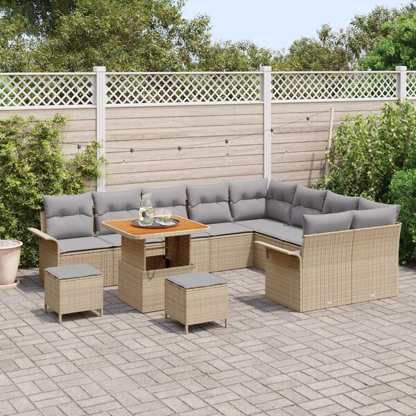 vidaXL Garten-Sofa-Set mit Kissen mit Kissen 12 pcs Beige und Hellgrau