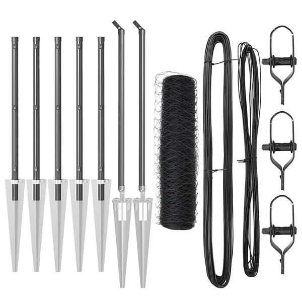 vidaXL Zaun mit Pfosten Grau 0,6 x 10 m PVC-beschichteter Stahl