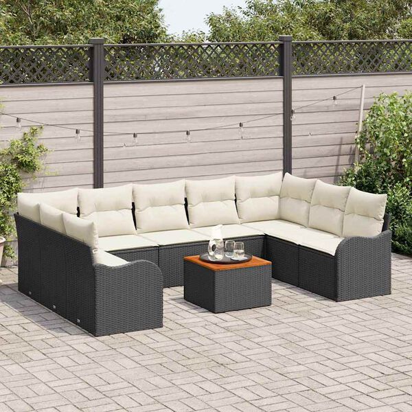 vidaXL Gartensofa-set mit Kissen 10 pcs Schwarz Poly-Rattan