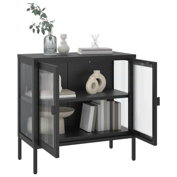 vidaXL Sideboard Schwarz 70x35x70 cm Glas und Stahl