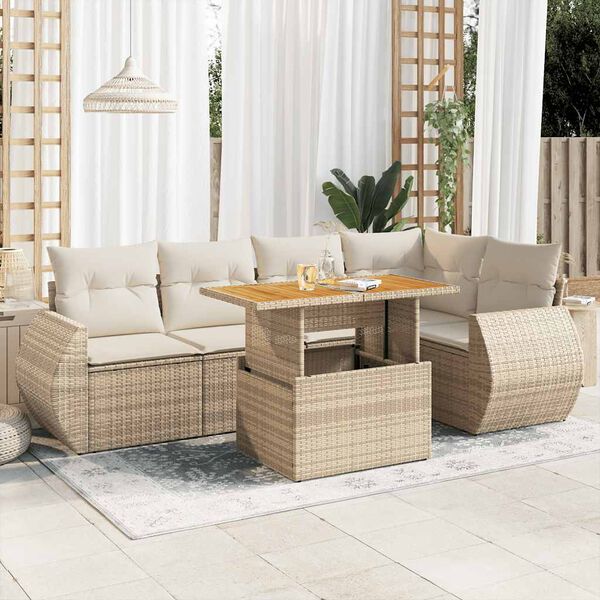 vidaXL 6-tlg. Garten-Sofagarnitur mit Kissen Beige Poly Rattan