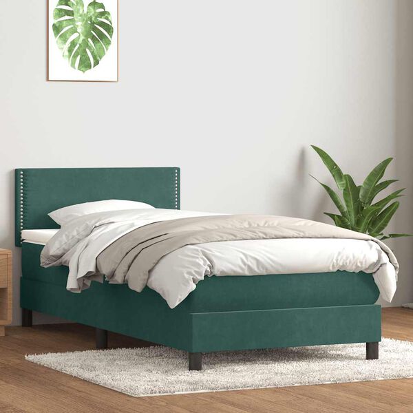 vidaXL Boxspringbett mit Matratze Dunkelgr&uuml;n 80x220 cm Samt