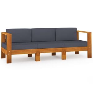 vidaXL 3-Sitzer-Gartensofa mit Dunkelgrauen Auflagen Massivholz Akazie