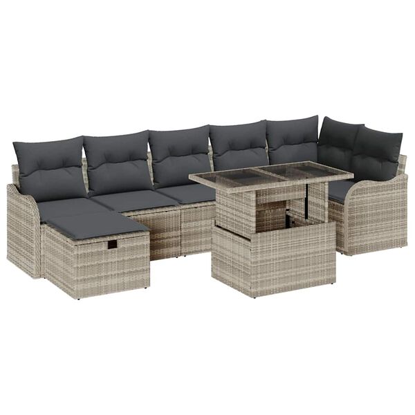 vidaXL Garten-Sofa-Set mit Kissen 8 pcs Hellgrau Poly Rattan