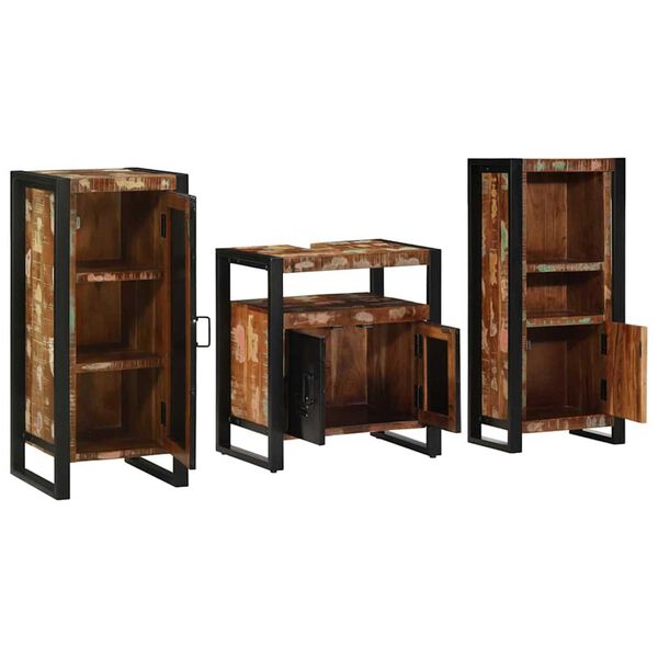 vidaXL Badezimmermöbel-Set 3 pcs Braun Massives upgecyceltes Holz