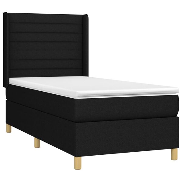 vidaXL Boxspringbett mit Matratze Schwarz 90x200 cm Stoff