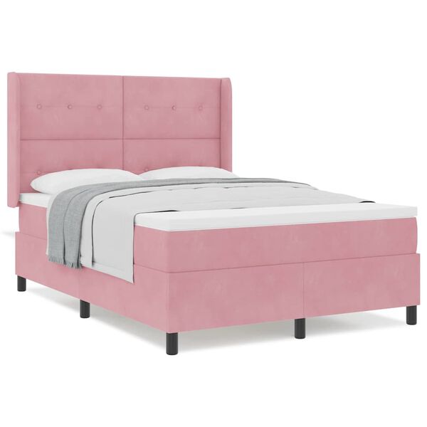 vidaXL Boxspringbett mit Kopfteil Rosa 140 x 200 cm Samt