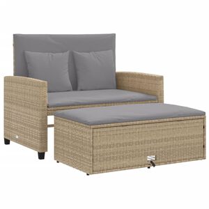 vidaXL Gartensofa mit Kissen 2-Sitzer Beige Poly Rattan