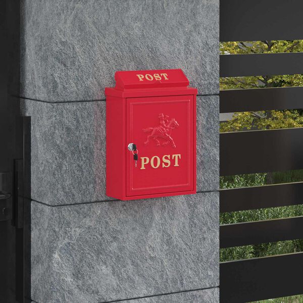 vidaXL Wandmontierter Briefkasten Rot 29 x 13 x 41 cm Gussaluminium