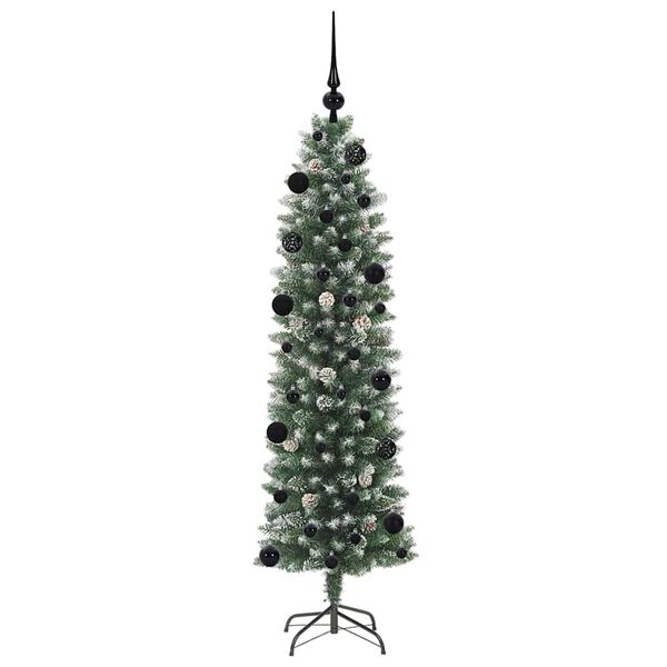 vidaXL Künstlicher schlanker Weihnachtsbaum Grün und Weiß 150 cm