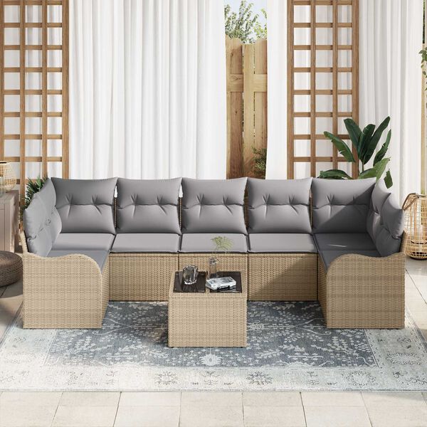 vidaXL Gartensofa-set mit Kissen mit Speicher 8 pcs Beige und Grau