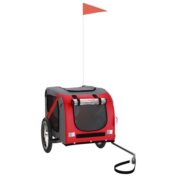 vidaXL Fahrradanh&auml;nger Hunde Rot und Grau Oxford-Gewebe und Eisen