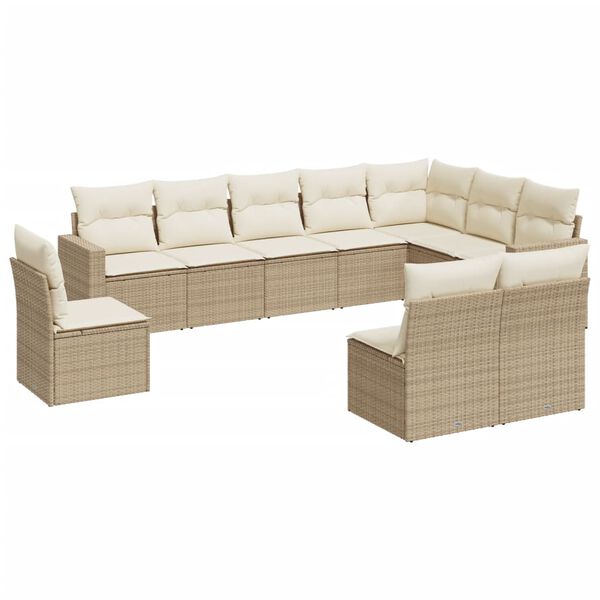 vidaXL 10-tlg. Garten-Sofagarnitur mit Kissen Beige Poly Rattan