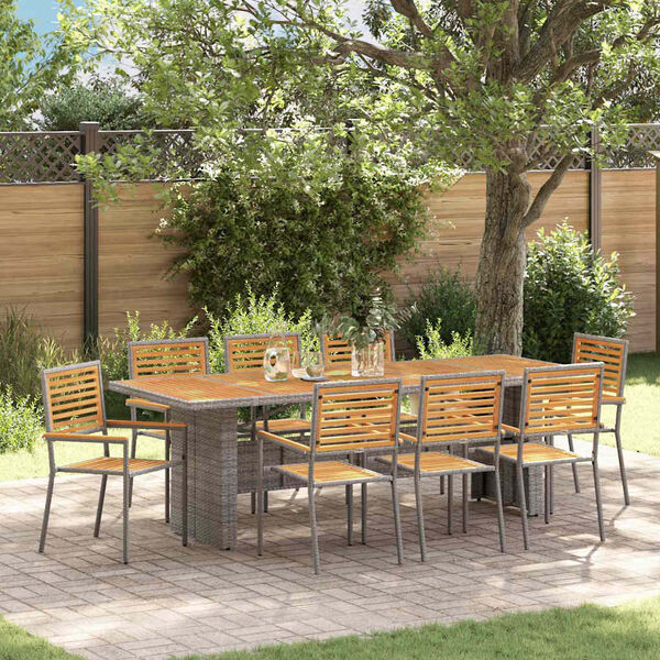 vidaXL Garten Essgruppe 9 pcs Grau und Braun Poly-Rattan