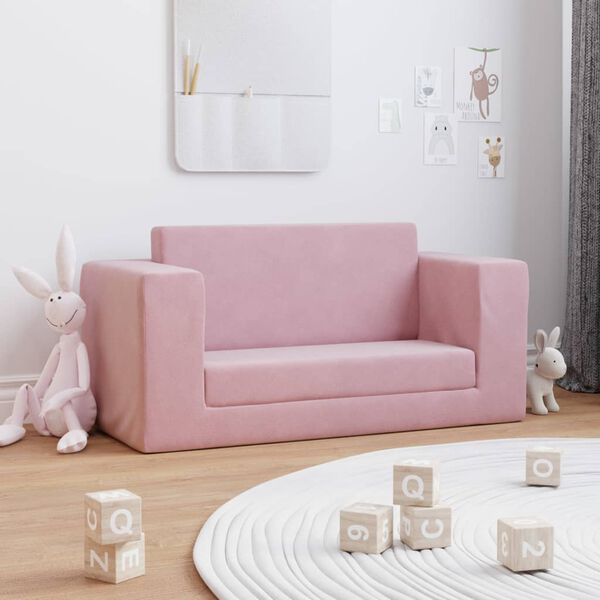 vidaXL Kinder-Schlafsofa 2-Sitzer Rosa Weicher Pl&uuml;sch