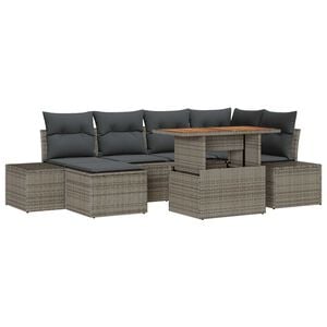 vidaXL Garten-Sofa-Set mit Speicher 7 pcs Grau Poly Rattan