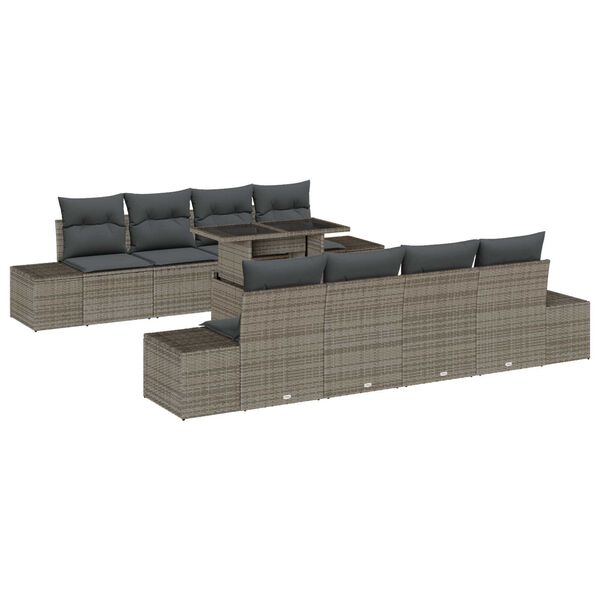 vidaXL Gartensofa-set mit Kissen 9 pcs Grau Poly-Rattan