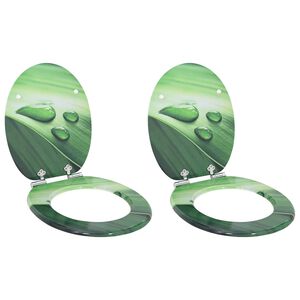 vidaXL Toilettensitze Soft-Close-Deckel 2 Stk. MDF Gr&uuml;n Wassertropfen